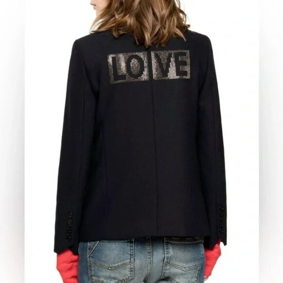 Zadig & Voltaire Viva Strass Blazer Jacket Black Love Crystal.  SZ S - Picture 1 of 3